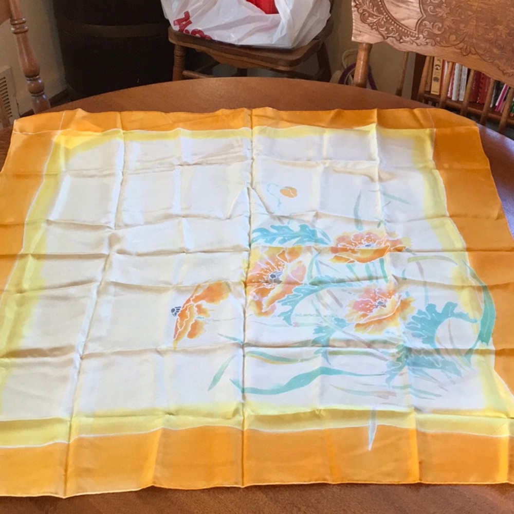 Silk scarf, orange poppies, 35x35